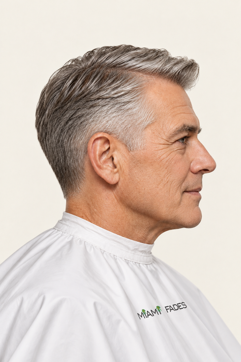 Classic cut haircut, side profile