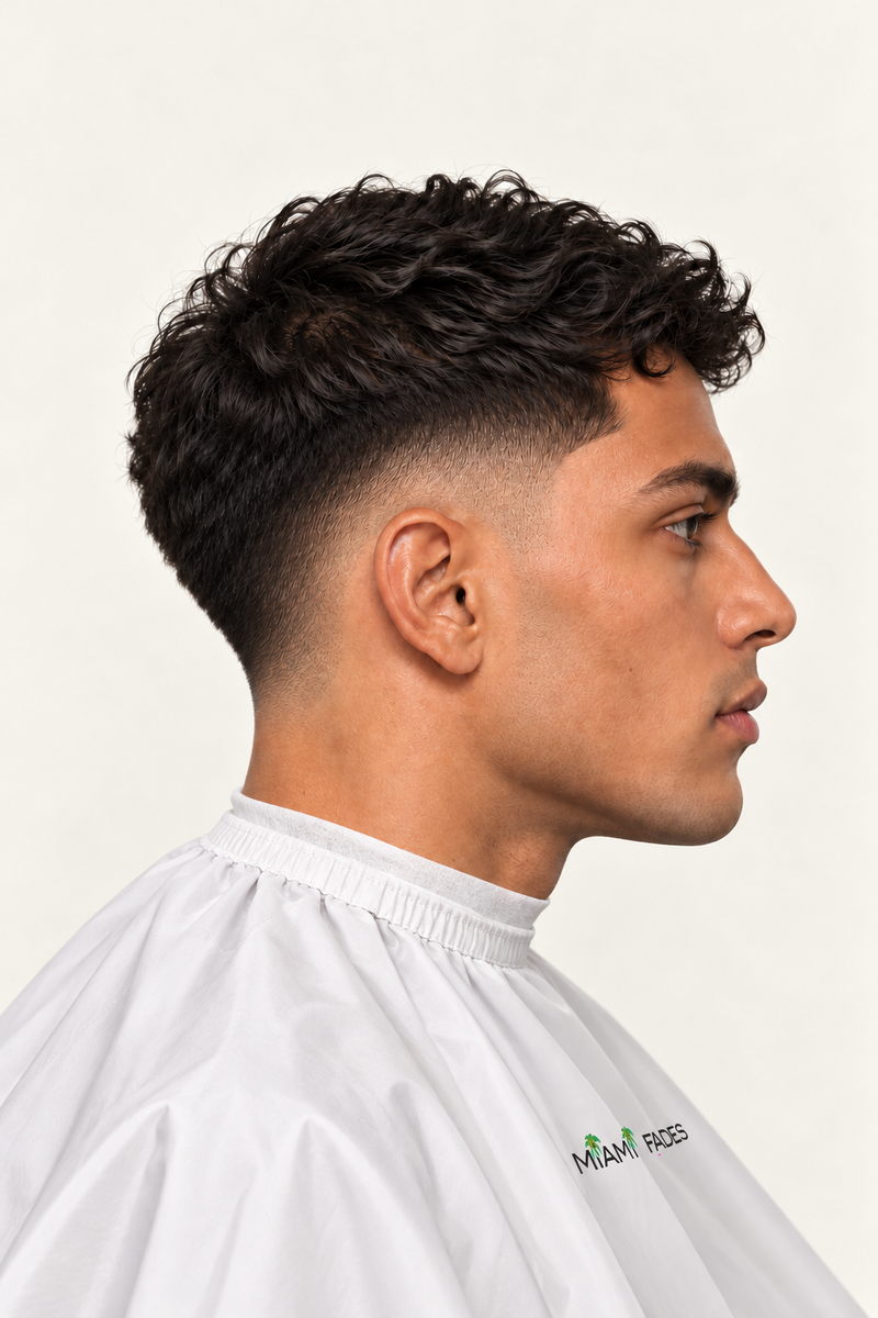 Drop fade haircut, side profile