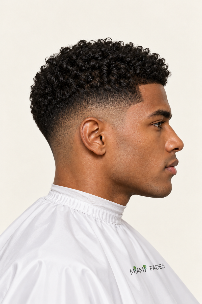 Mid fade haircut, side profile