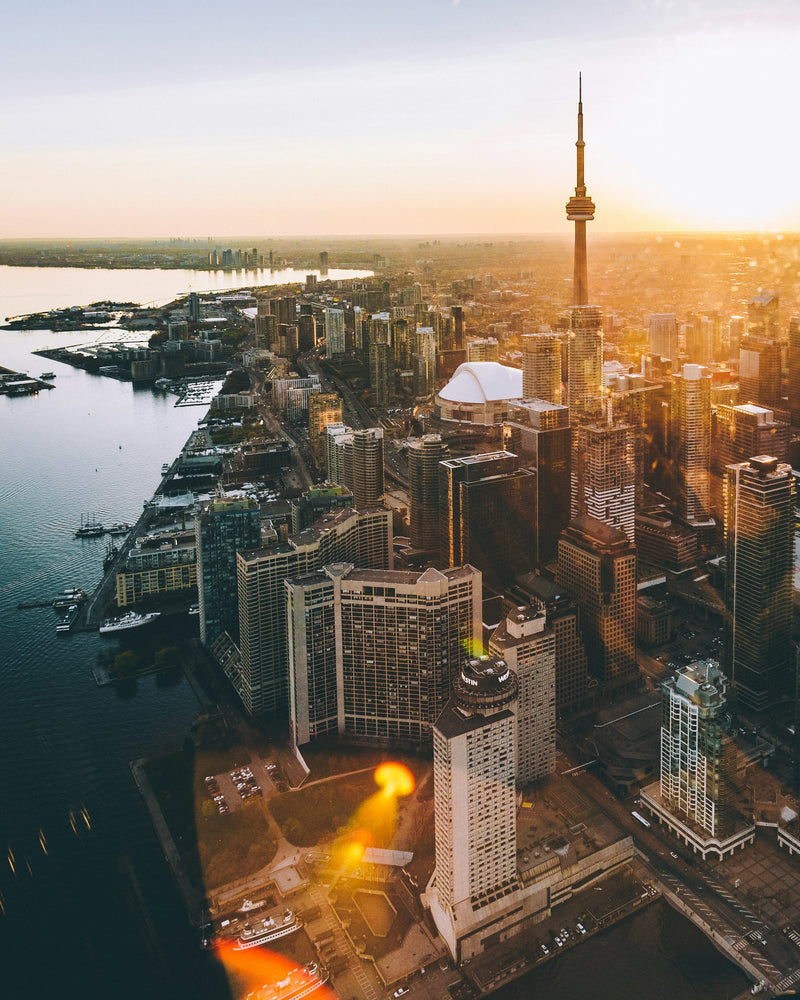 Toronto skyline and the CN Tower at golden hour