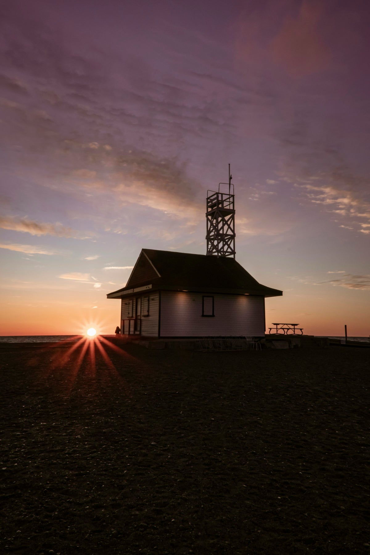 Leuty Lifeguard Station in the Beaches, Toronto, at golden hour