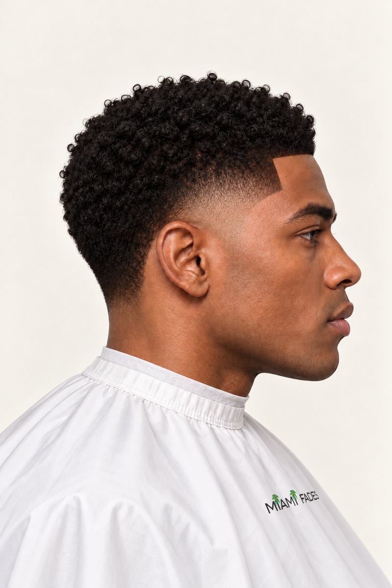 Temple fade haircut, side profile